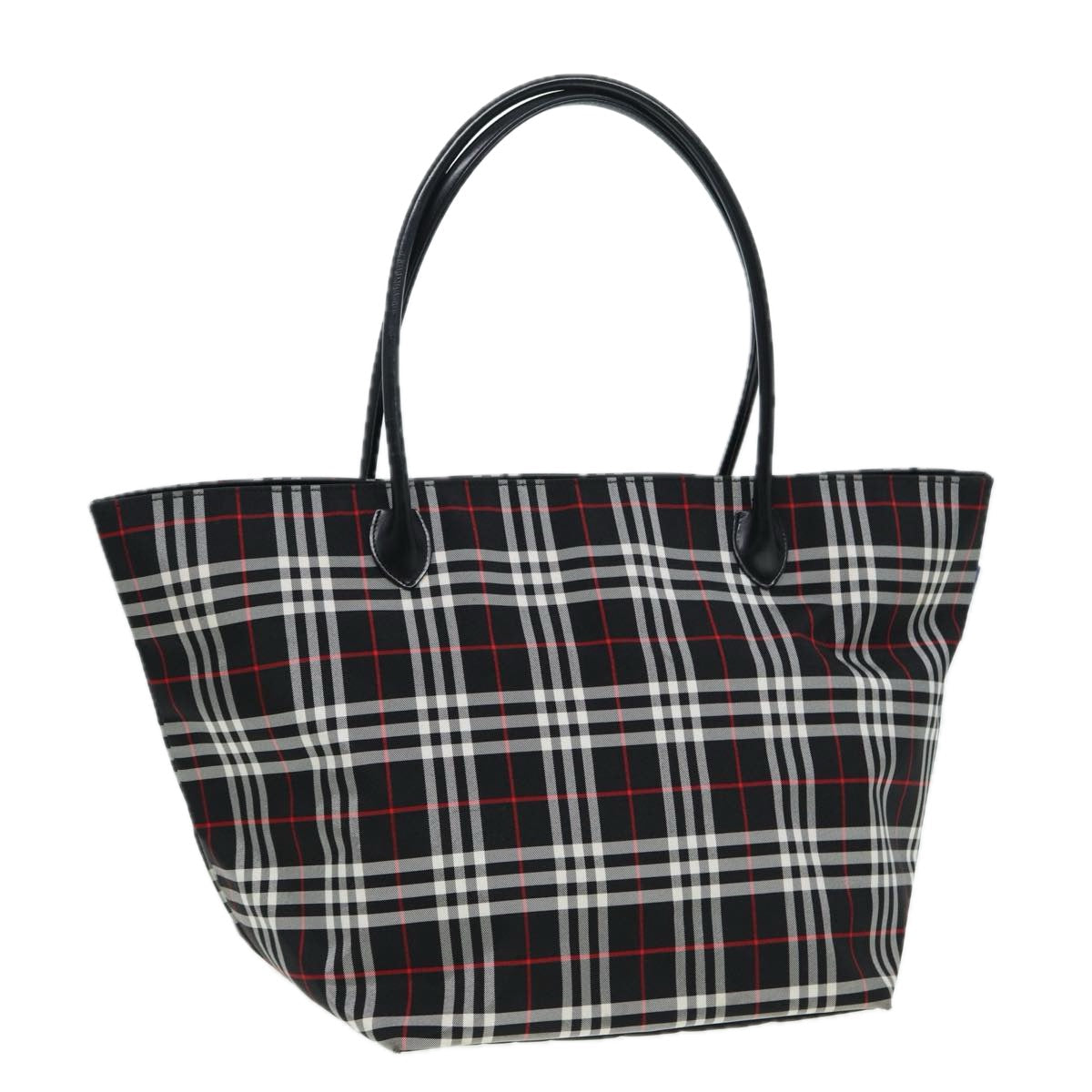 Luxury BurberrySs Blue Label Tote Bag Nylon Black Silver Auth ti1960