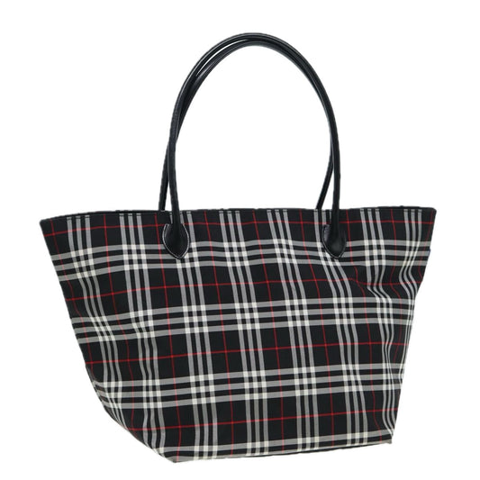 Luxury BurberrySs Blue Label Tote Bag Nylon Black Silver Auth ti1960
