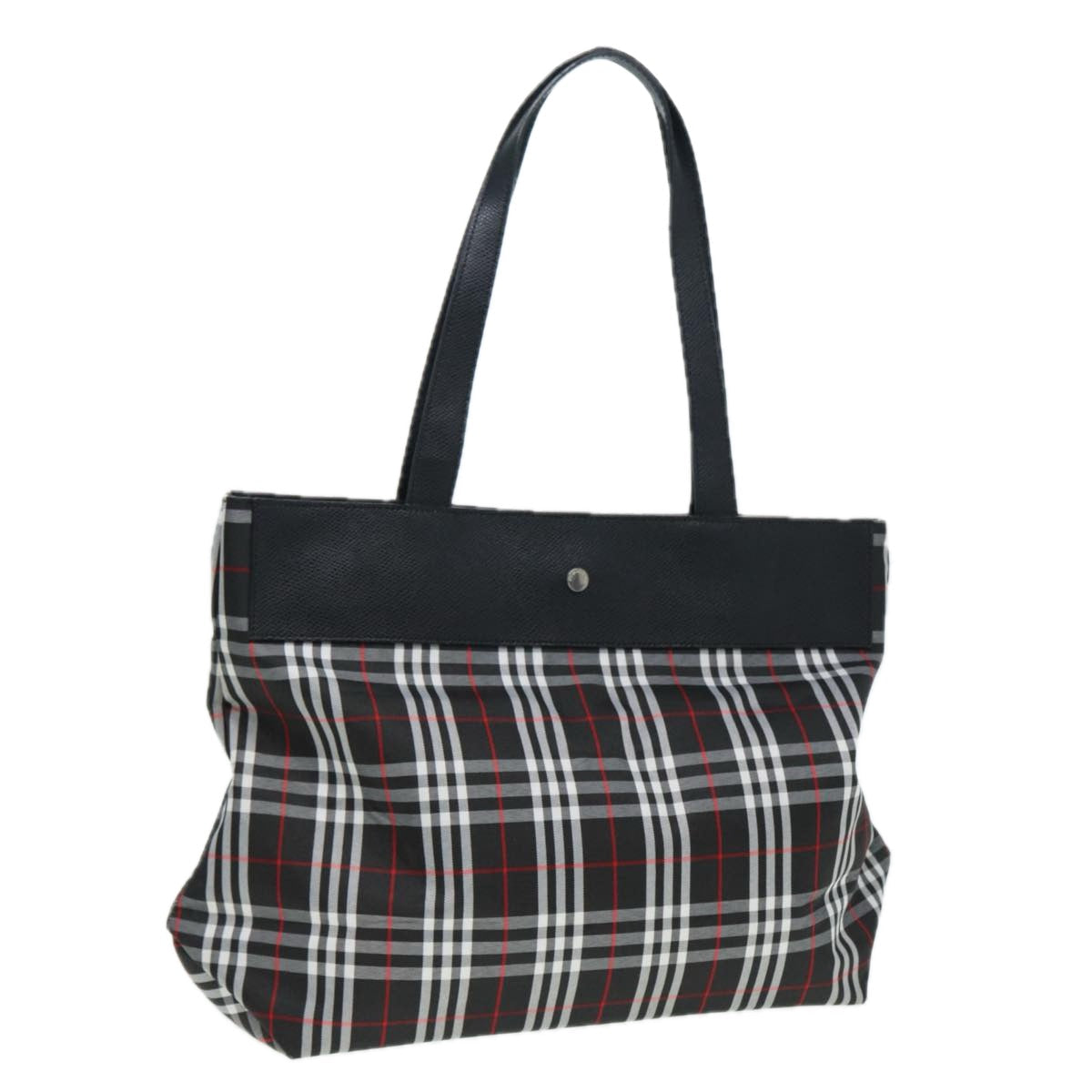 Luxury Burberry Nova Check Tote Bag Nylon Black Silver Auth ti1963