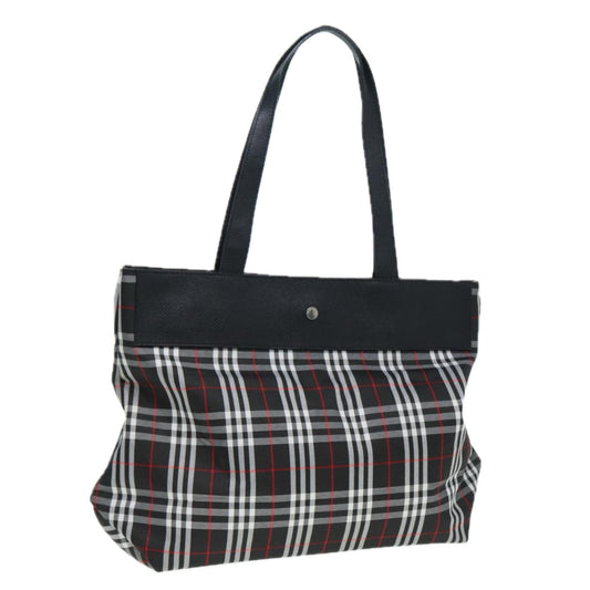 Luxury Burberry Nova Check Tote Bag Nylon Black Silver Auth ti1963
