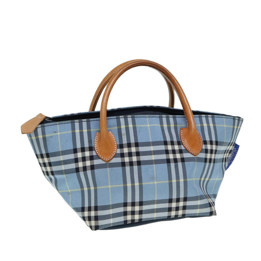 Luxury BurberrySs Nova Check Blue Label Hand Bag Nylon Blue Auth ti1991