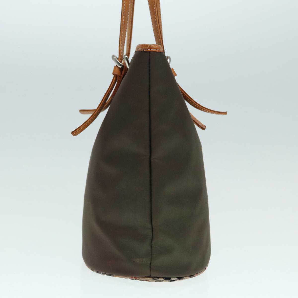 Luxury BurberrySs Nova Check Blue Label Tote Bag Nylon Beige Brown Silver Auth ti2015