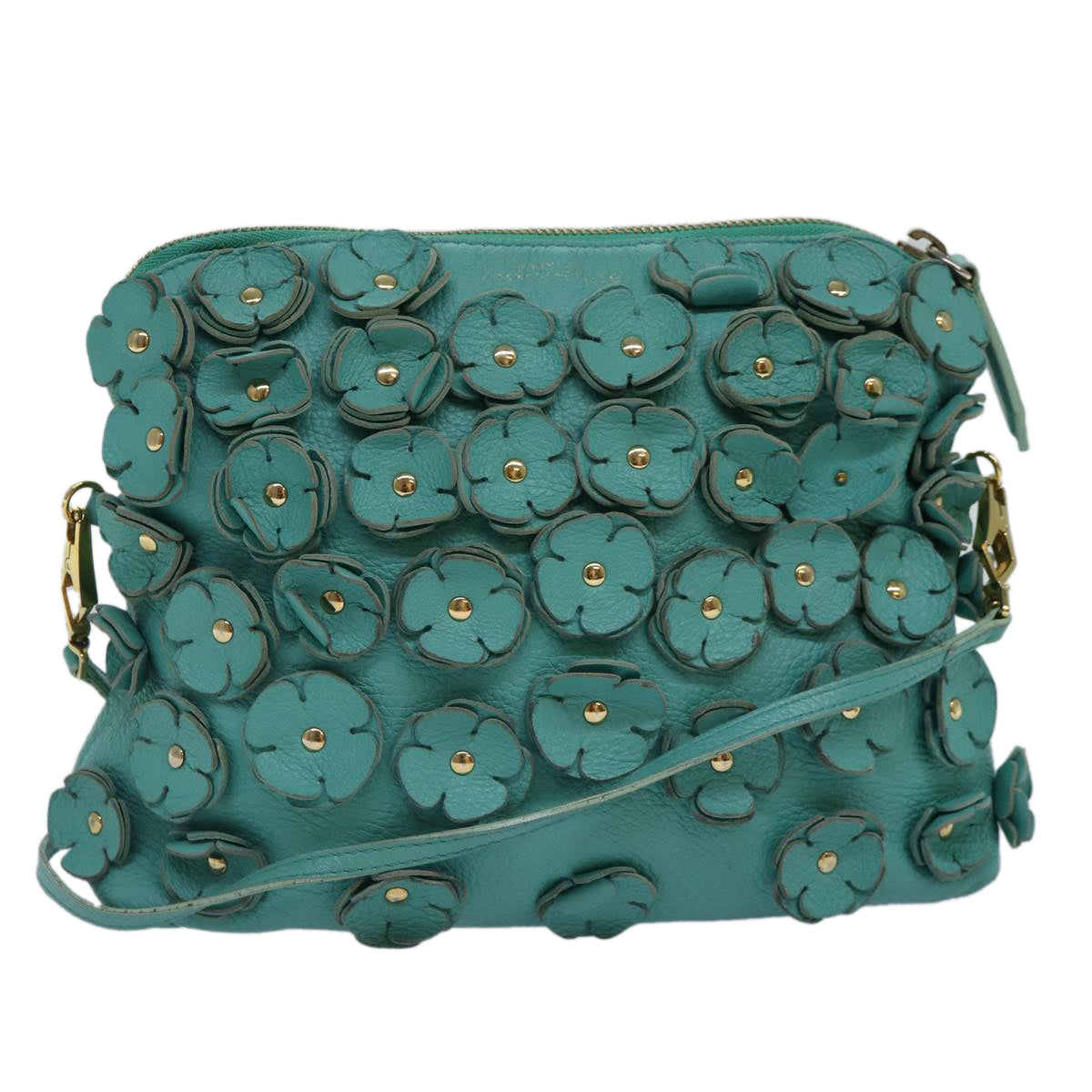 Luxury Burberry Shoulder Bag Leather Turquoise Blue Gold Auth ti2029