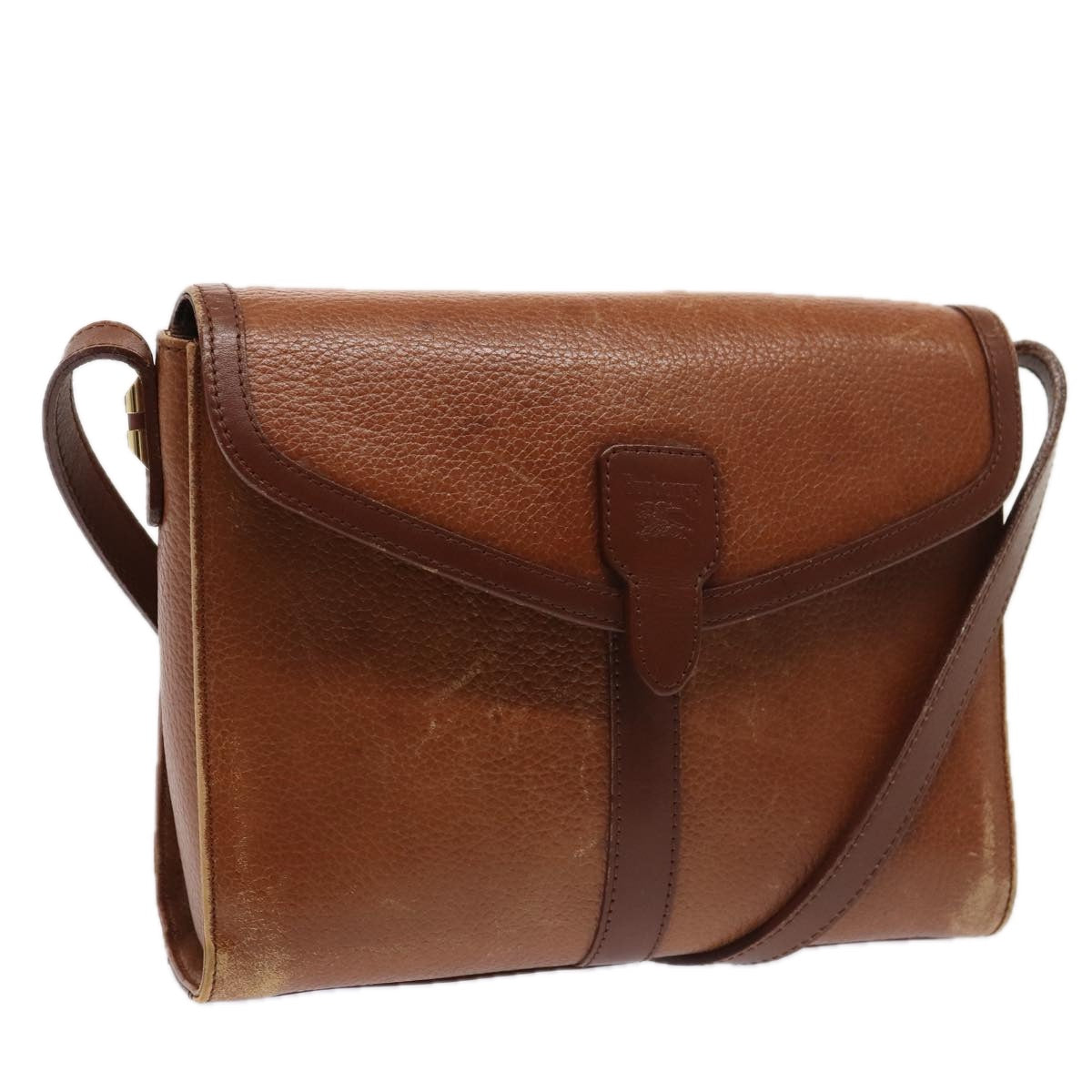 Luxury BurberrySs Shoulder Bag Leather Brown Gold Auth ti2045