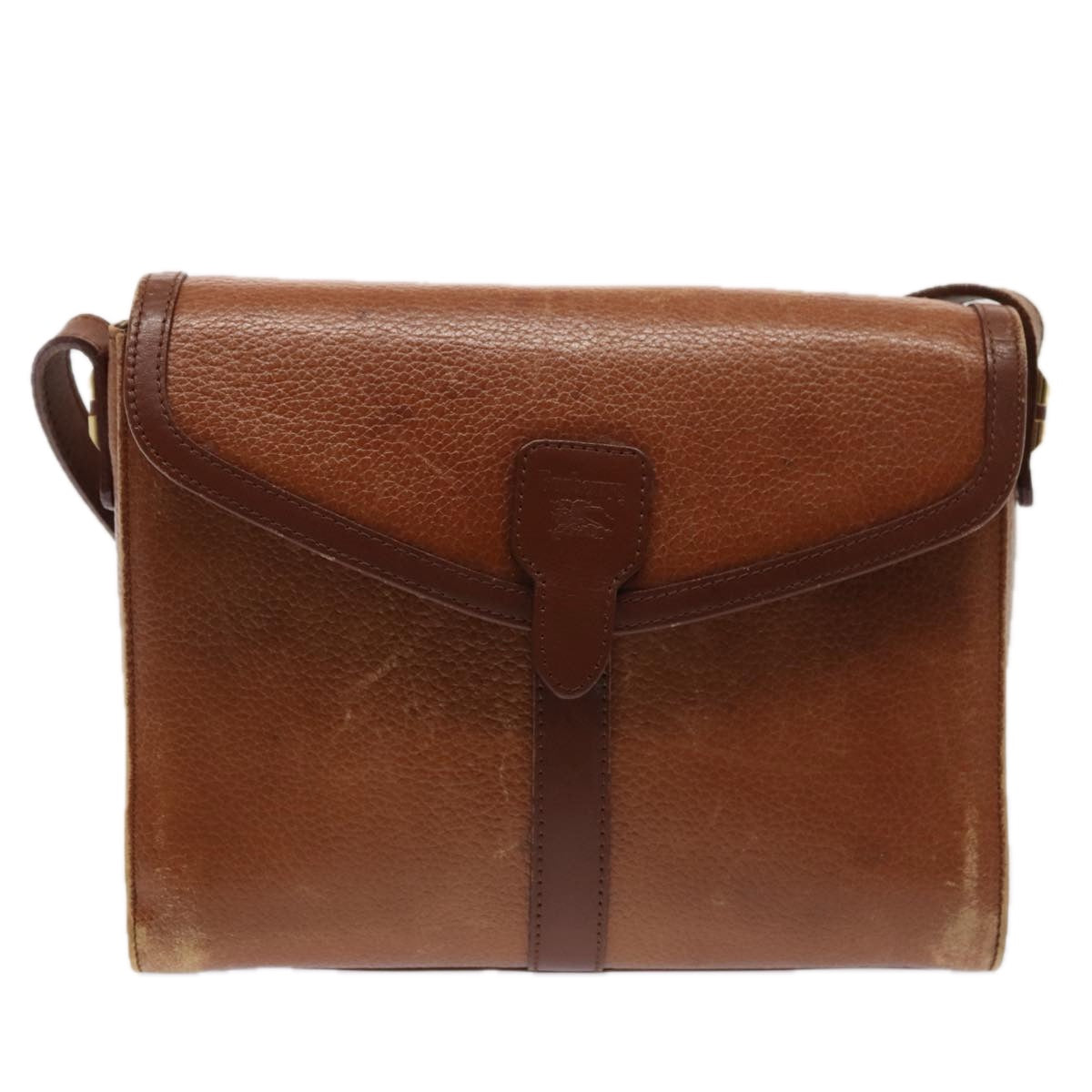 Luxury BurberrySs Shoulder Bag Leather Brown Gold Auth ti2045