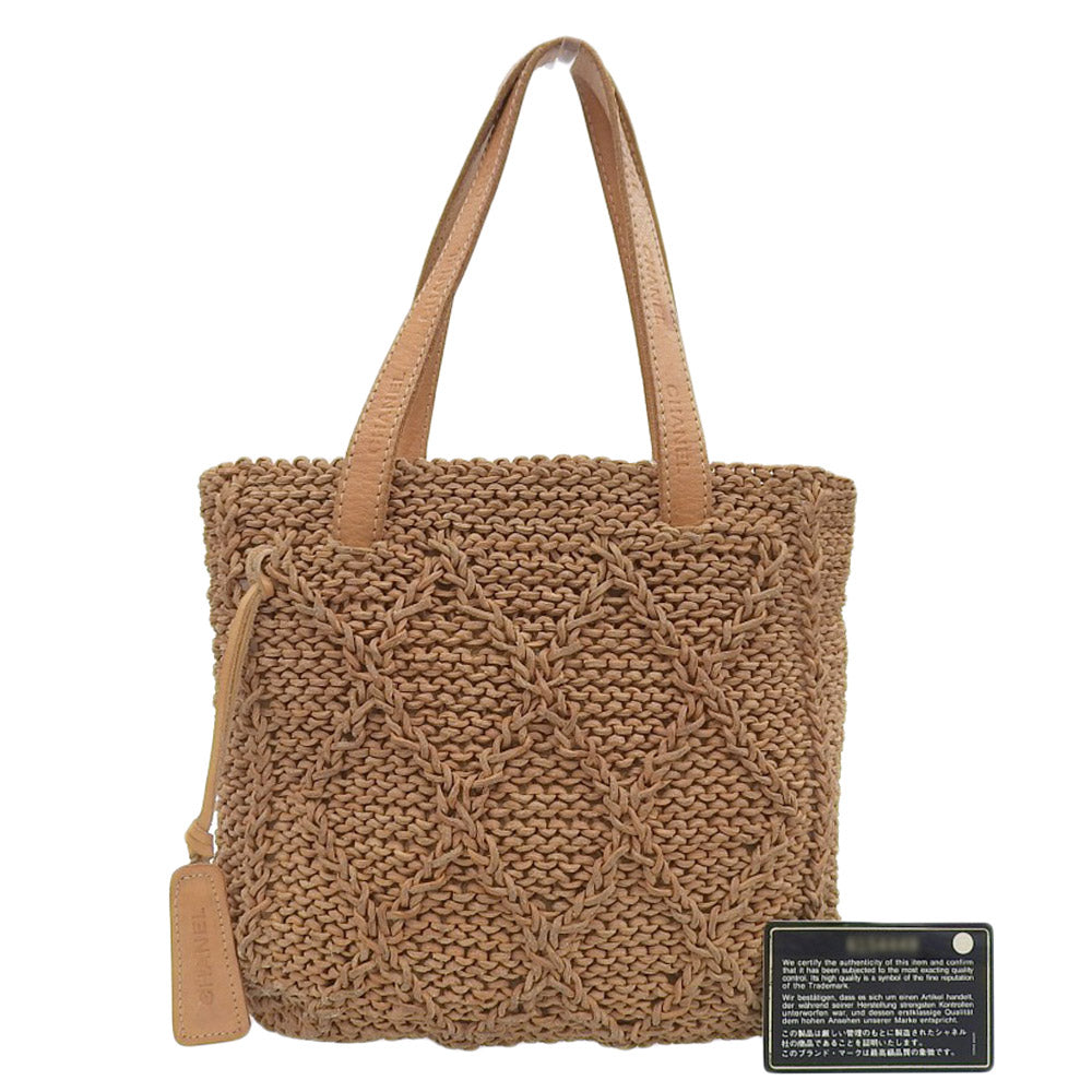 Chanel Leather Woven Handbag Camel Classic Flap