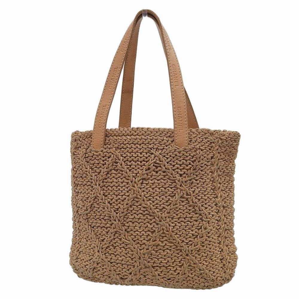 Chanel Leather Woven Handbag Camel Classic Flap
