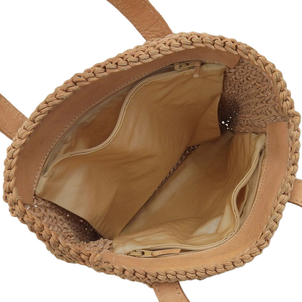 Chanel Leather Woven Handbag Camel Classic Flap