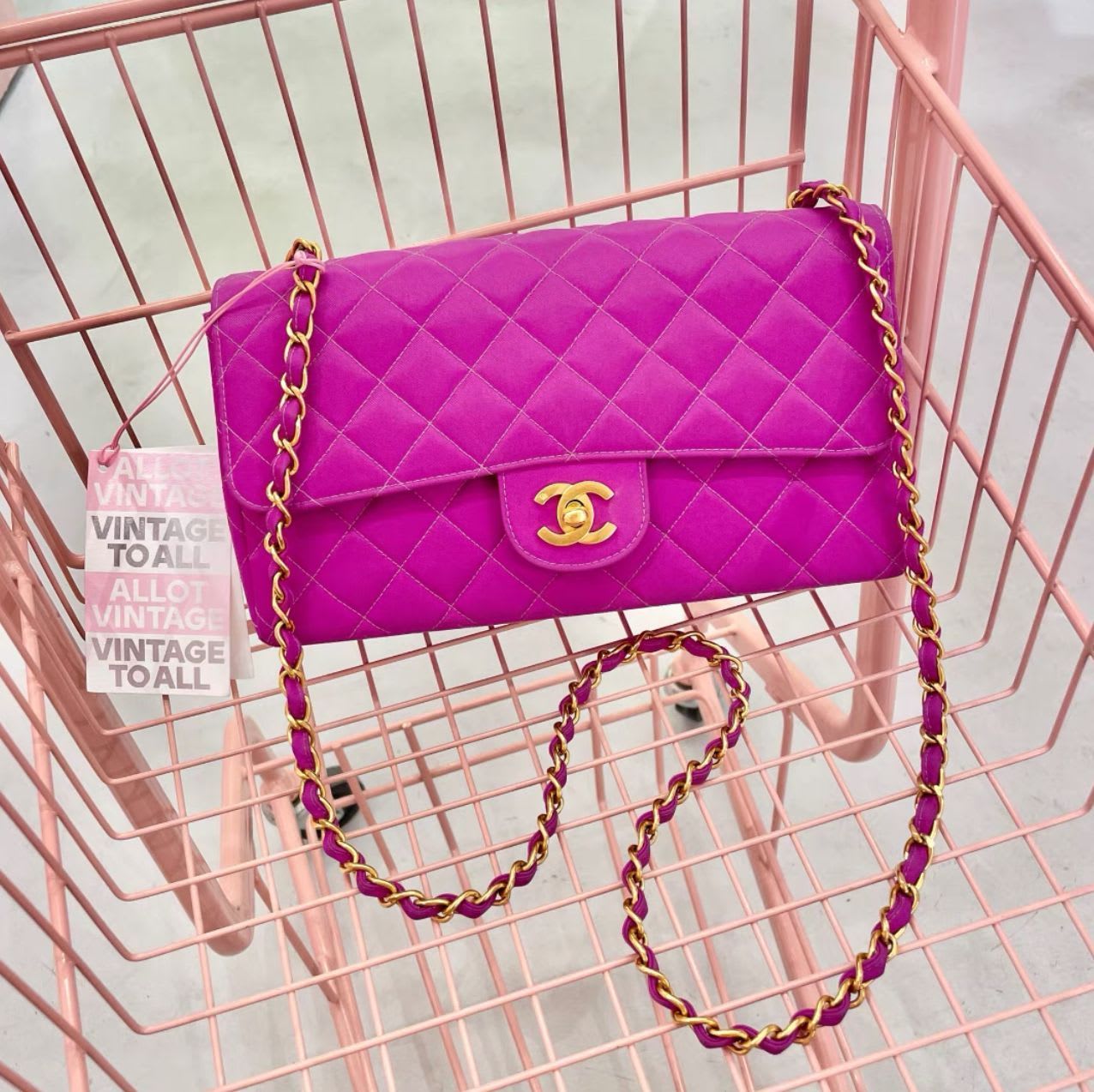 Chanel rose satin Gold hardware