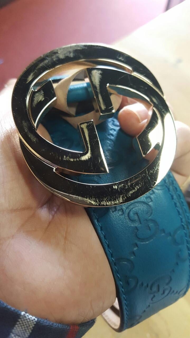 Gucci Teal Guccissima Leather Interlocking G Buckle Belt 114876 4618 (80/32)