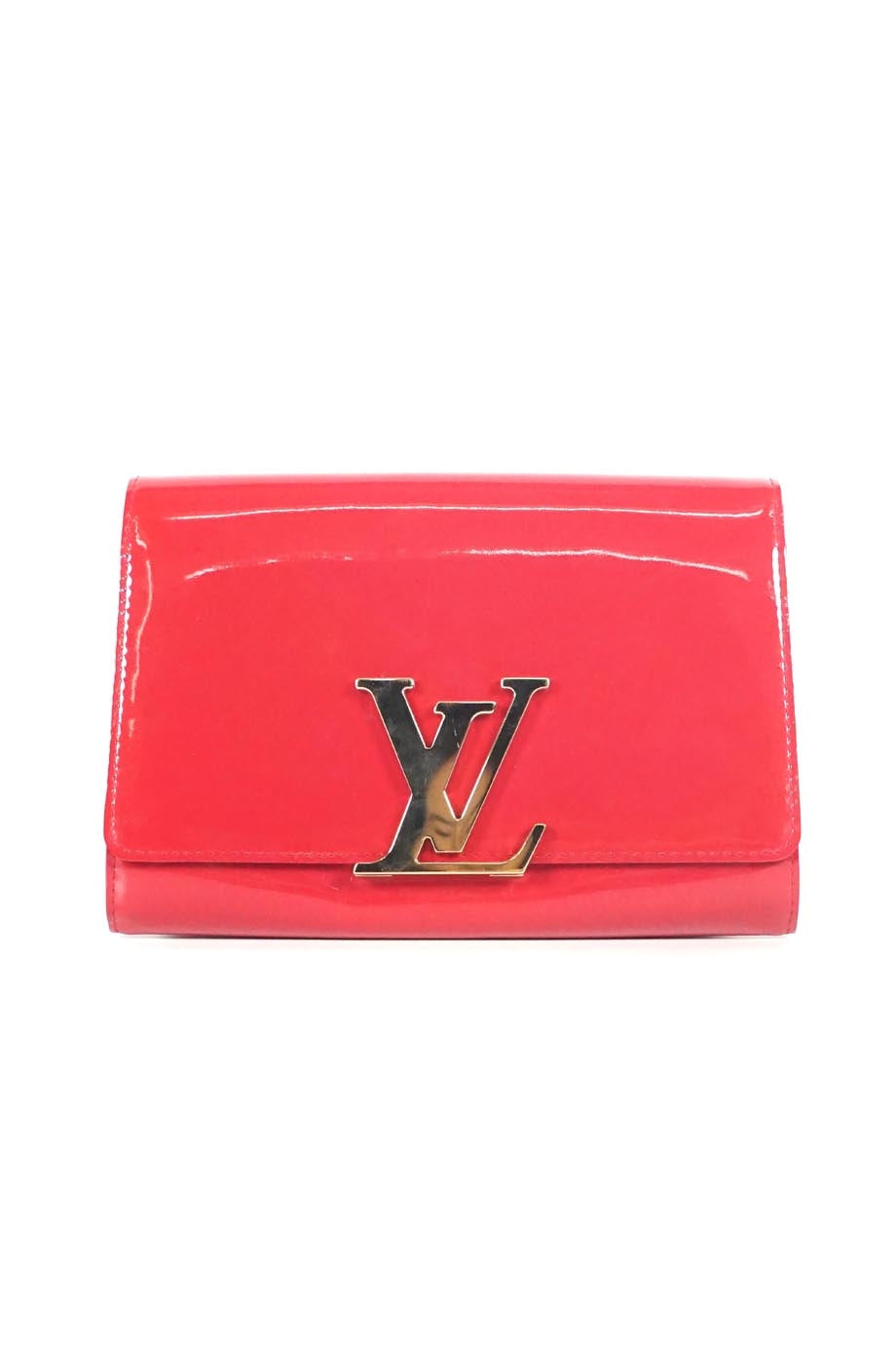 LOUIS VUITTON Gold Logo Buckle Patent Leather Clutch Bag