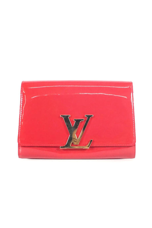 LOUIS VUITTON Gold Logo Buckle Patent Leather Clutch Bag