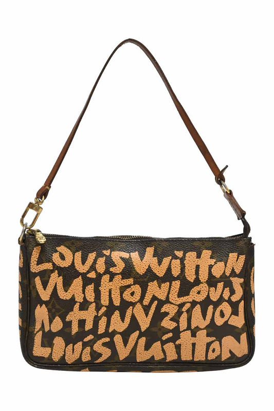 LOUIS VUITTON x Stephen Spro brown and orange graffiti monogram Pochette Accessoires Clutch
