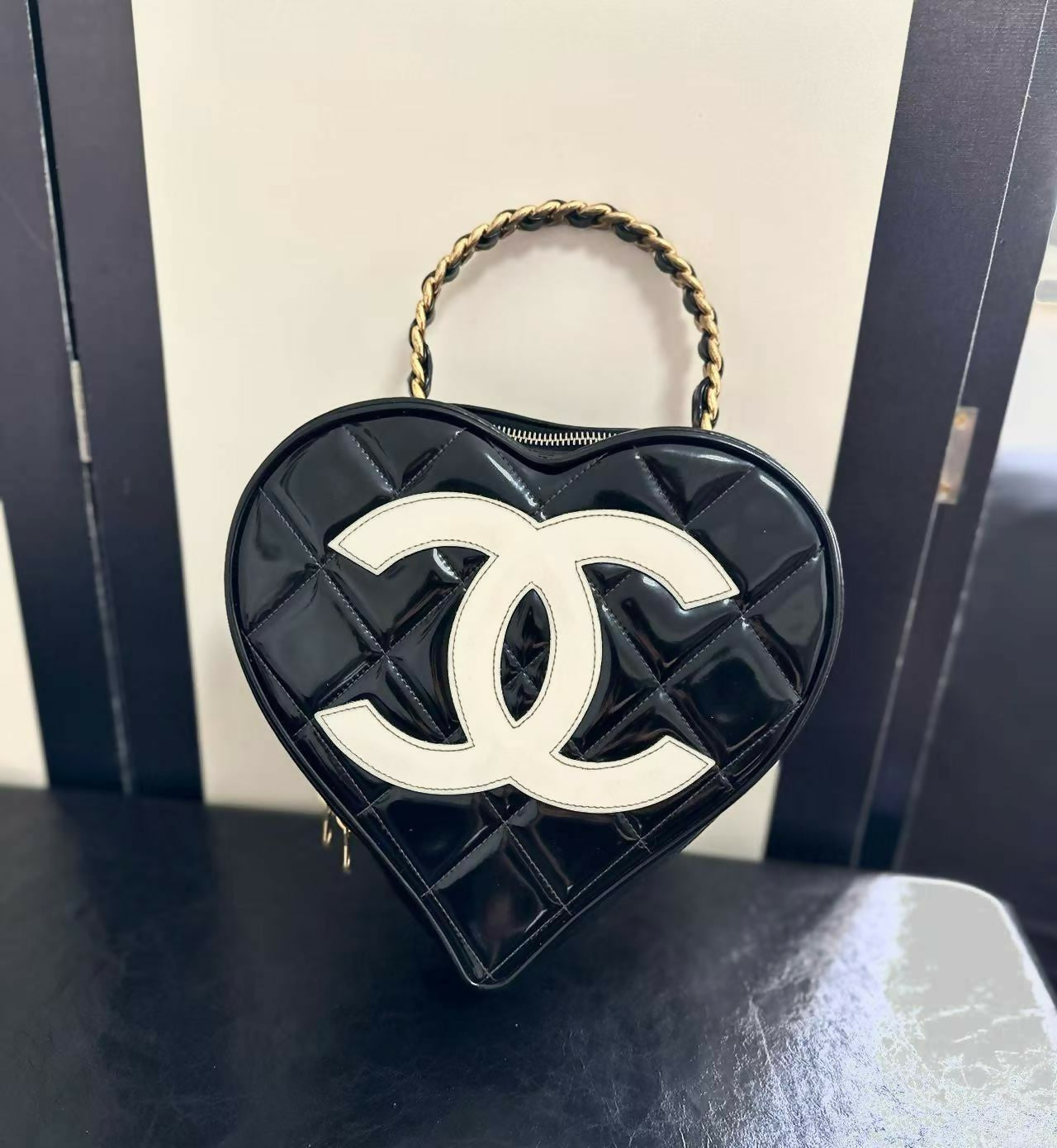 Chanel 1995  Black Heart Vanity Bag