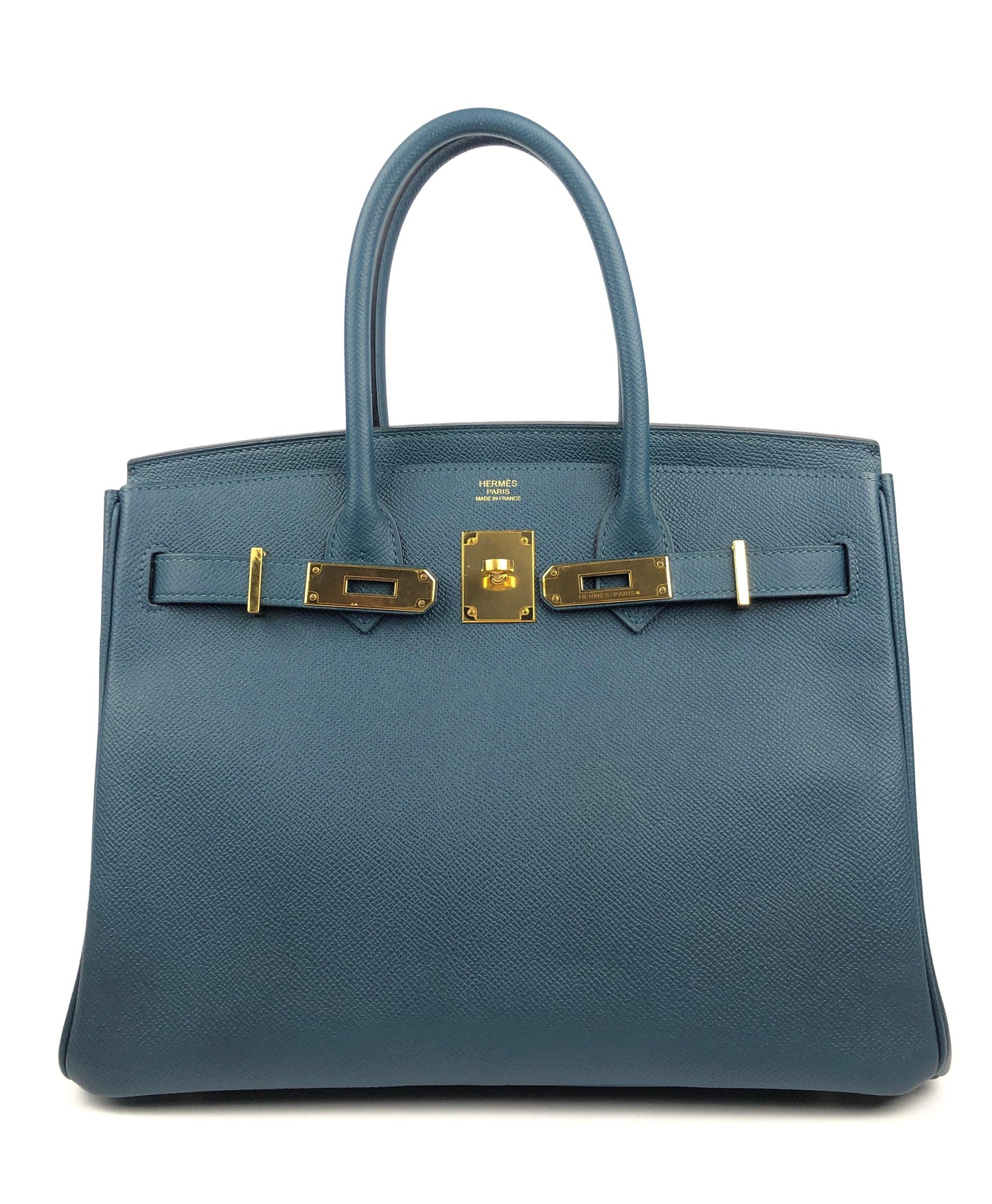 Luxury Hermes 30 cm Blue Colvert Epsom Birkin with Gold Hardware