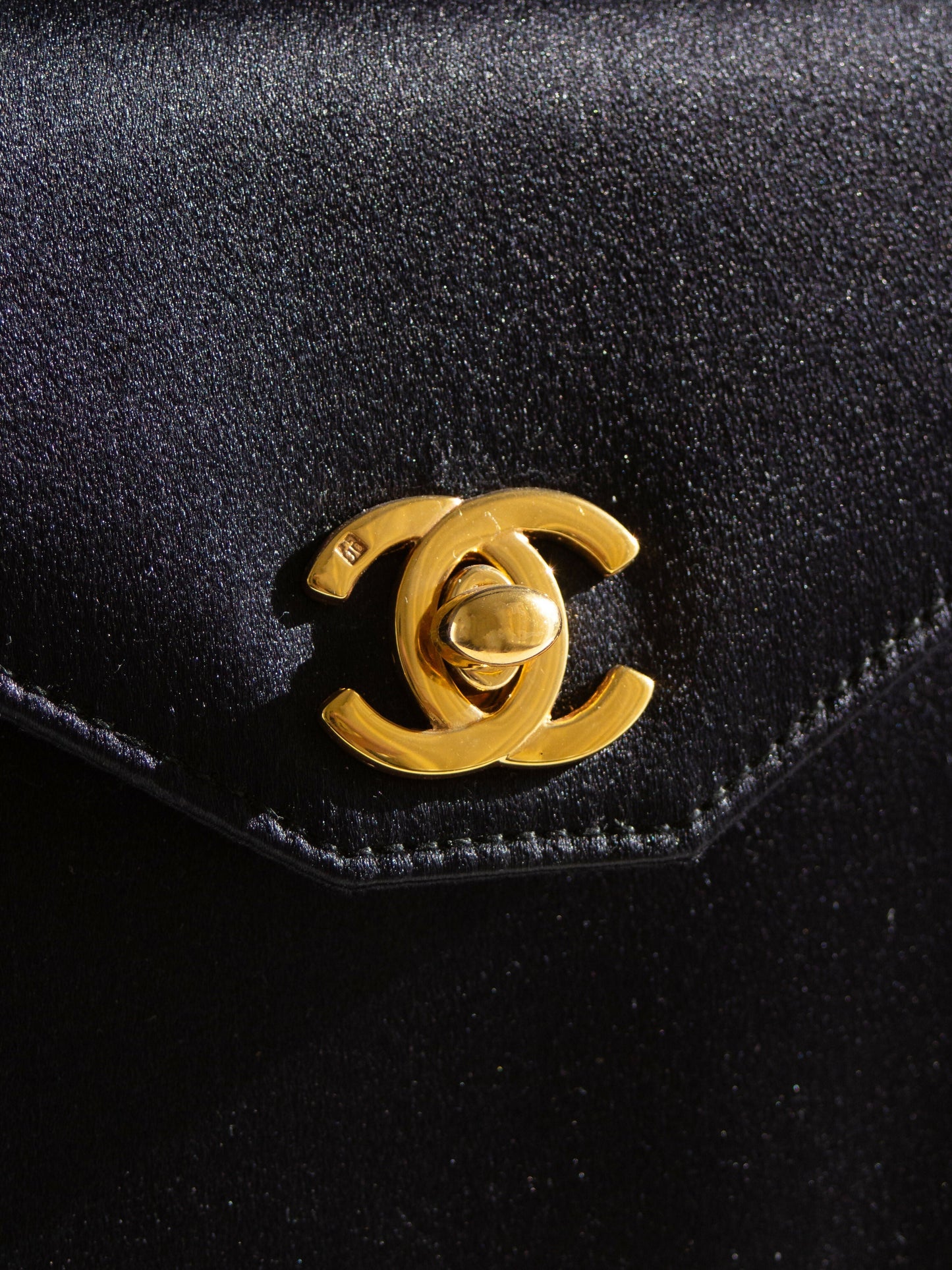 Chanel  Kelly 1996 Black Satin 24K Gold Mini Evening Bag