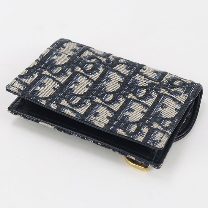 Dior S5611 CTZQ M928 Card Case Saddle Bloom Card Holder Dior Oplique leather, Oplique jacquard canvas Navy Women