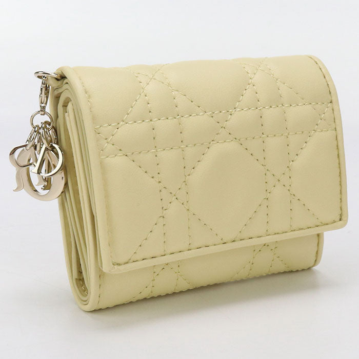 Dior Lotus wallet Lady Dior Three fold wallet lambskin yellow Women