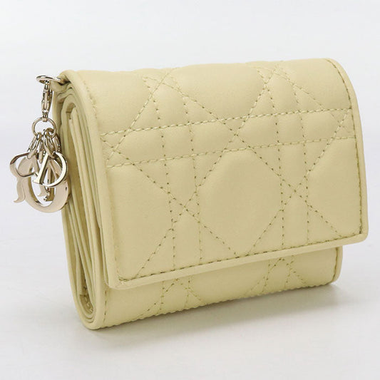 Dior Lotus wallet Lady Dior Three fold wallet lambskin yellow Women