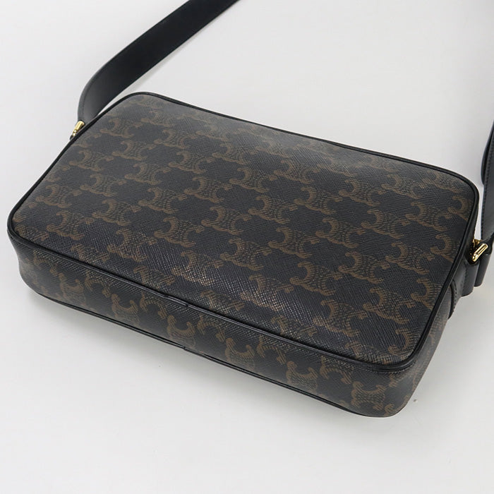 CELINE 19450 2CIM 38OG Shoulde Bag Triomphe Medium messenger bag PVC coated canvas black mens(unisex)