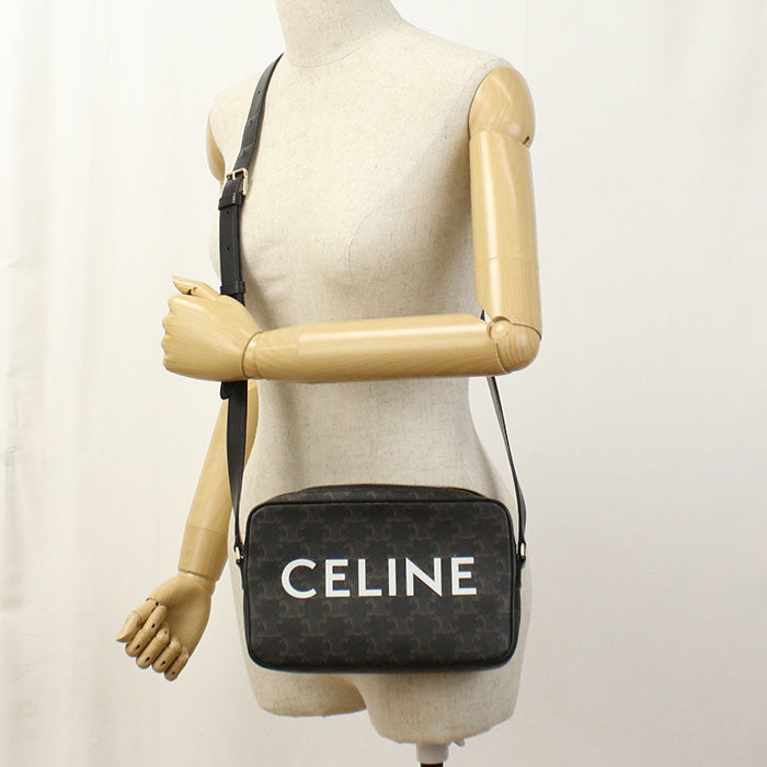 CELINE  Medium messenger Triomphe canvas Diagonal shoulder bag PVC black Women