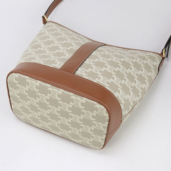 CELINE 19144 2CAS Shoulder Bag Triomphe small bucket Calfskin beige Women