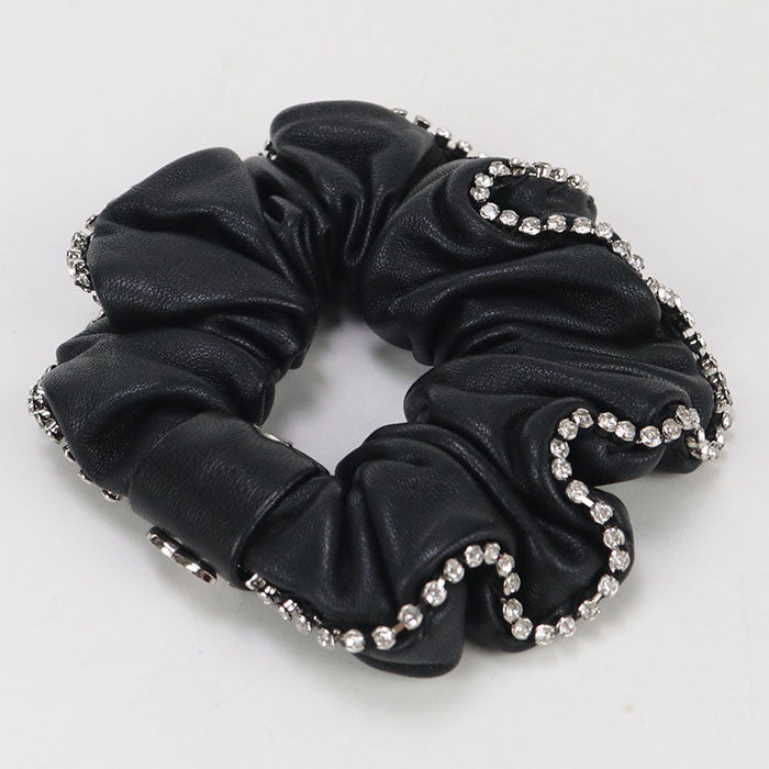 CHANEL hair accessory CC mark Shush leather,Rhinestone black Women