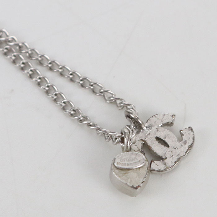 CHANEL Necklace COCO Mark Heart Necklace metal,Rhinestone Silver Women