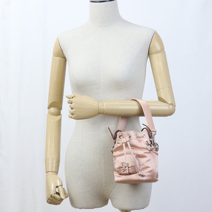 FENDI 8BS010 A0W4 Mini Montresor Diagonal  Shoulder Bag Nylon/leather pink Women