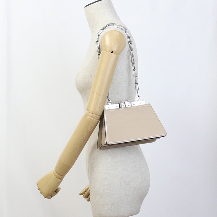 FENDI 8BN339 Shoulder Bag Cut Petit Peekaboo Chain bag leather Light Beige Women