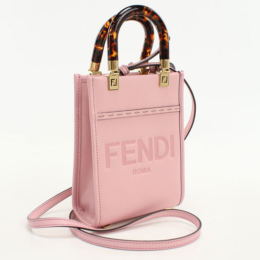 FENDI 8BS051 Tote Bag sunshine shopper mini Bag Shoulder Bag leather,Brexiglass pink Women