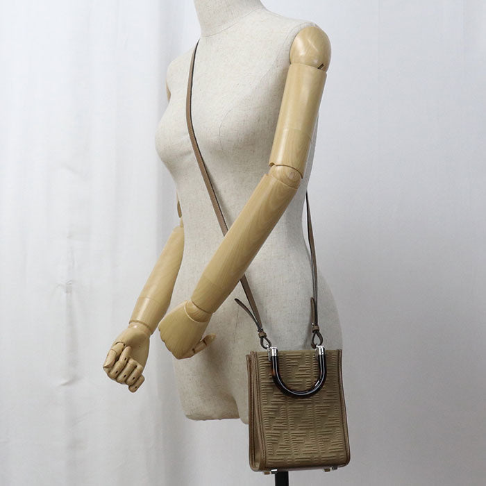 FENDI FE90594 sunshine shopper mini Tote Bag cotton beige Women