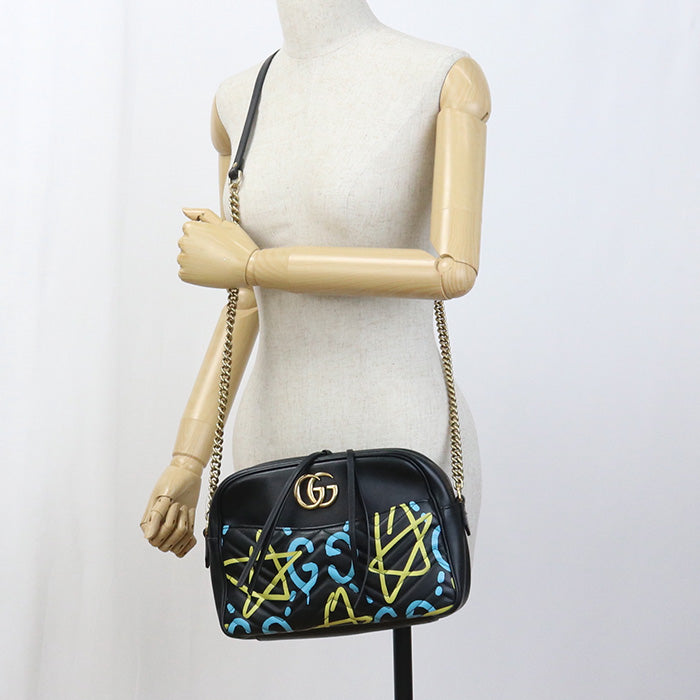 GUCCI GU89295 ChainShoulder GG Marmont Shoulder Bag leather black Women