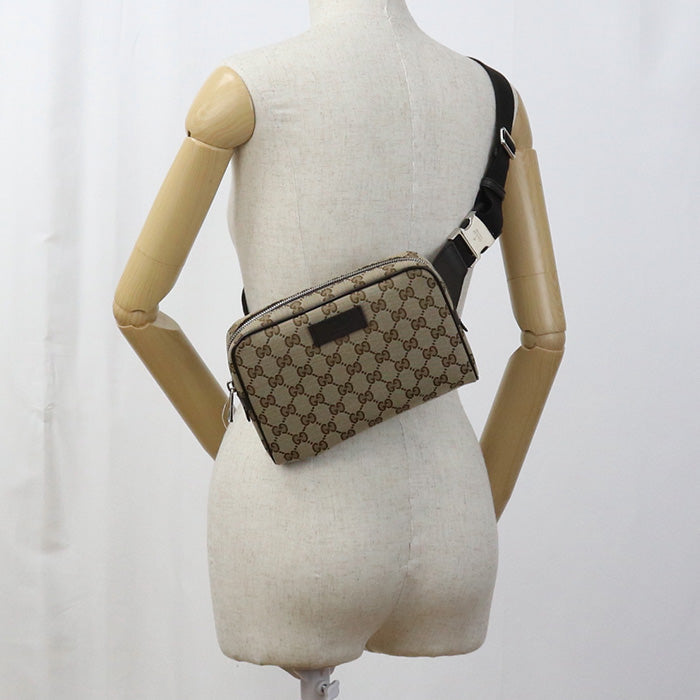 GUCCI 449174 body bag GG canvas Waist bag canvas, leather beige mens(unisex)