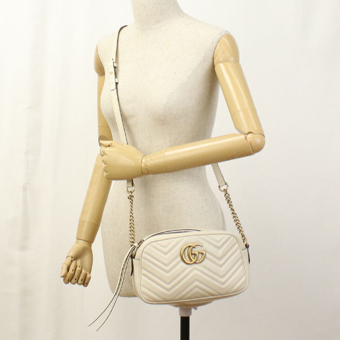 GUCCI 447632 Small camera bag GG Marmont Shoulder Bag leather white Women