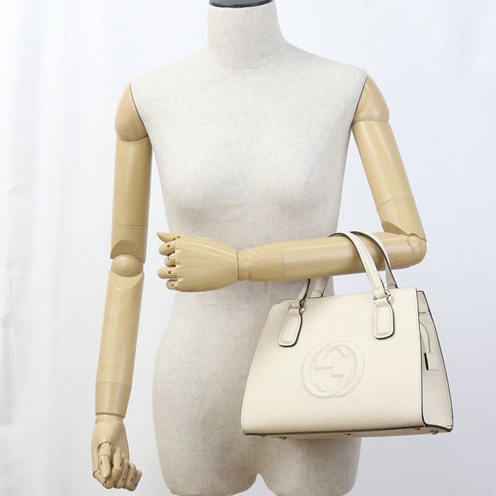 GUCCI 607722 CAO0G 9522 2WAY Soho Tote Bag leather white Women