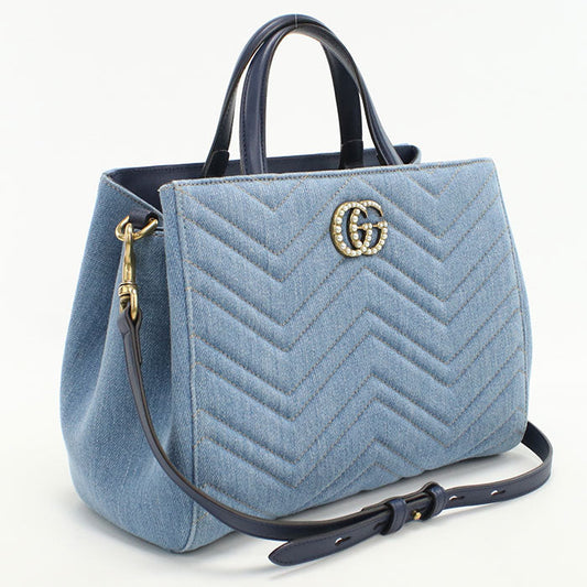 GUCCI 448054 2WAY GG Marmont Tote Bag denim/leather blue Women