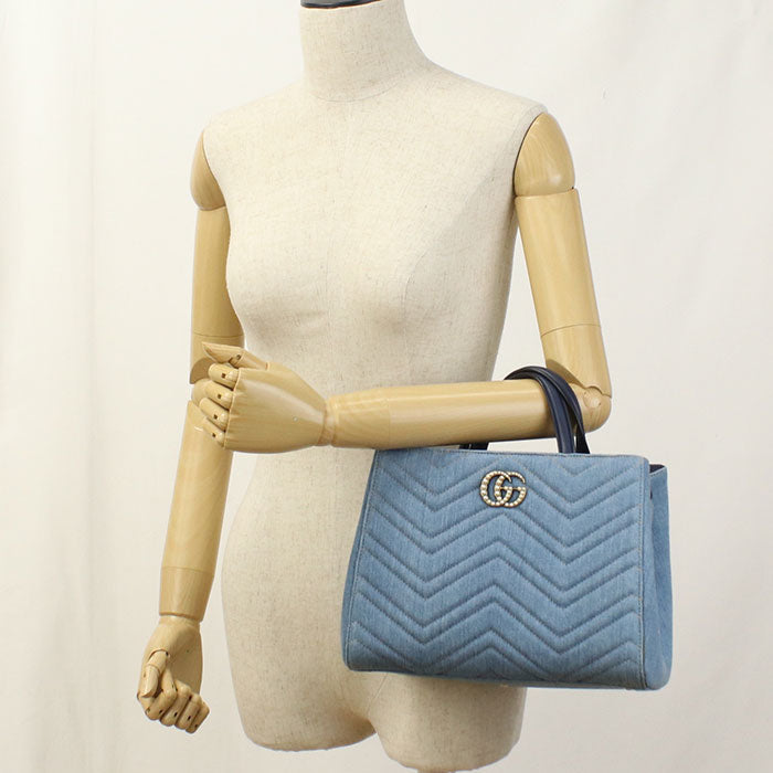 GUCCI 448054 2WAY GG Marmont Tote Bag denim/leather blue Women