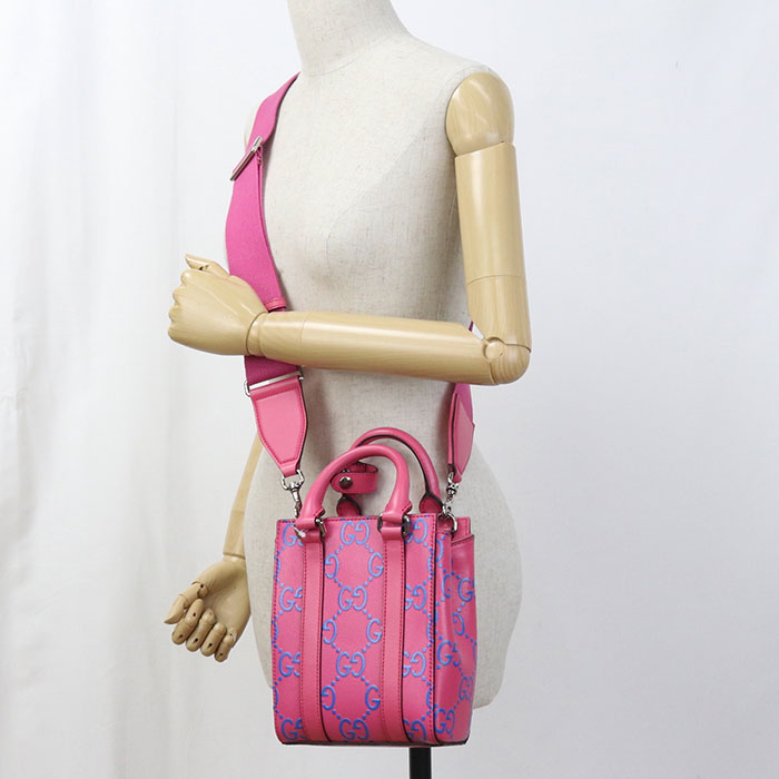 GUCCI 696010 Mini 2WAY GG emboss Tote Bag leather pink Women