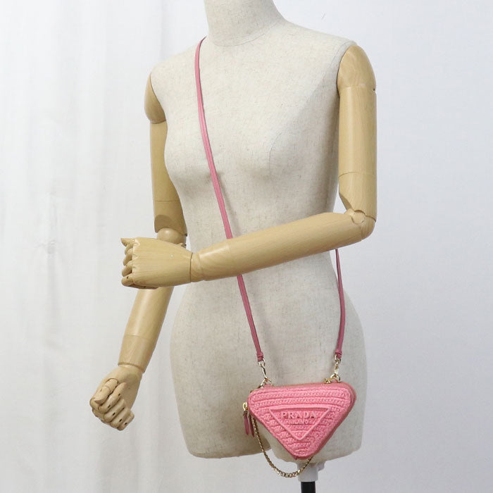 PRADA 1NR015 2FMC F0442 Shoulder Bag Crochet Mini Pouch 2 Way bag Raffia, leather pink Women