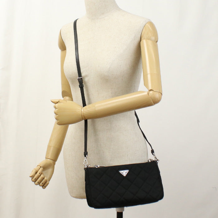 PRADA 1BH026 Shoulder Bag Quilting Chain 2WAYShoulder Bag Nylon black Women