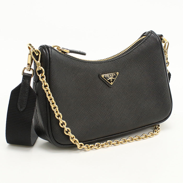 PRADA 1BH174 Shoulder Bag Safiano 2WAY ChainShoulder Bag leather black Women