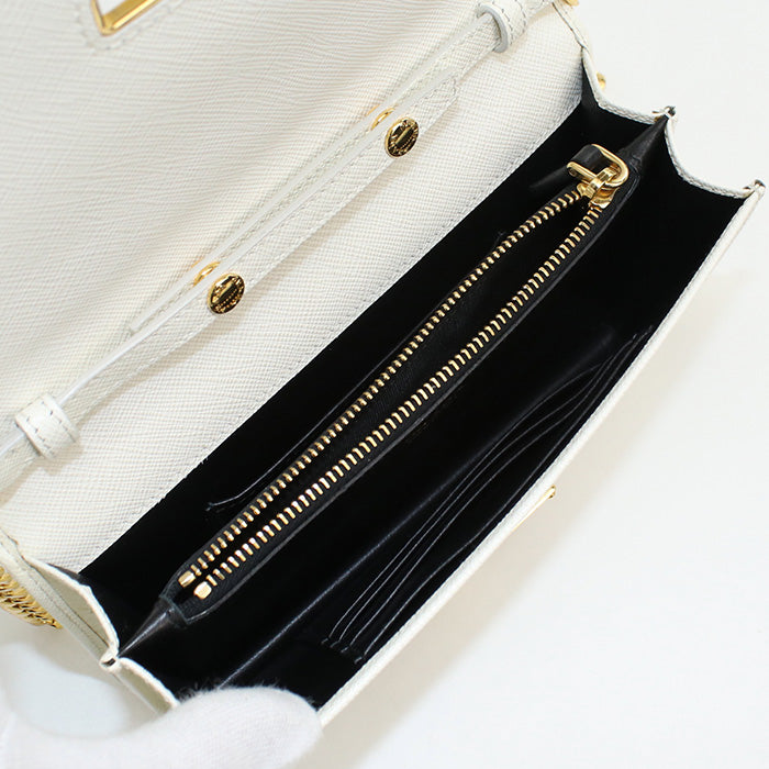 PRADA 1BP006 Safiano leather Chain wallet/SAFFIANO LUX white Women
