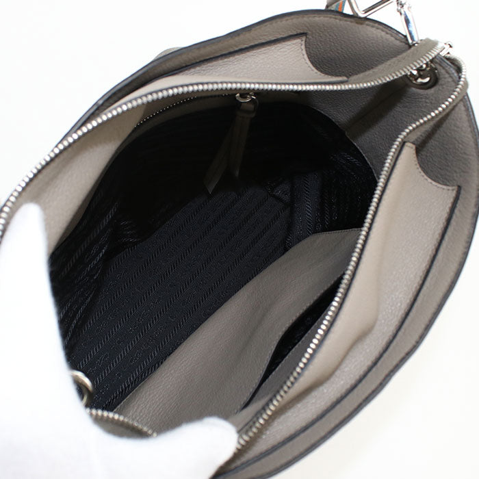 PRADA 1BE057 Vitello phoenix Diagonal shoulder bag Shoulder Bag leather gray  Women