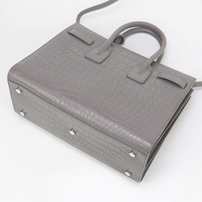 SAINT LAURENT 398709 Handbag Sac de Jules Small 2Way Tote Bag Embossed leather gray Women