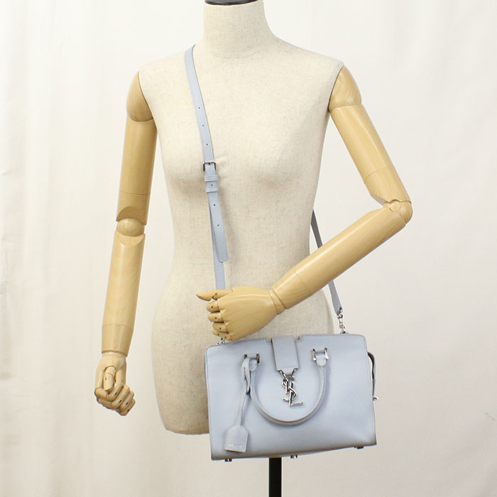 SAINT LAURENT 421871 Handbag Baby mosquito bus 2WAYTote Bag leather blue Women