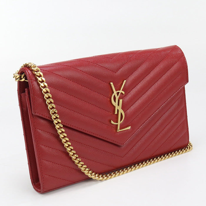 SAINT LAURENT 377828 Classic Cassandra Chain wallet leather red Women