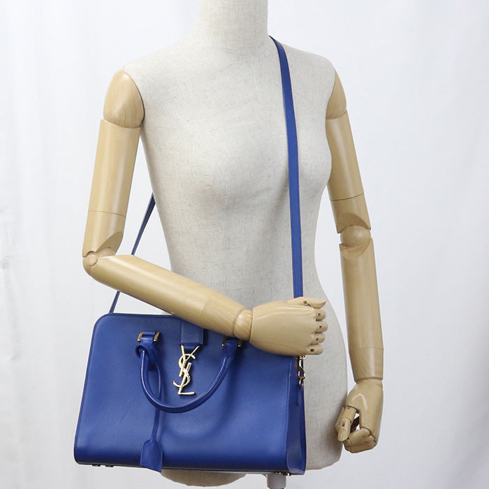SAINT LAURENT 357395 Handbag Monogram Kabas 2WAY handbag leather blue Women
