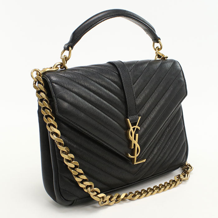 SAINT LAURENT 428056 2WAY bag college Handbag/Quilted leather black  Women