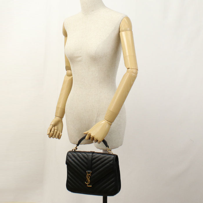 SAINT LAURENT 428056 2WAY bag college Handbag/Quilted leather black  Women